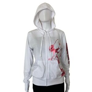 Disney Minnie Mouse Juniors white pink foil front zip long sleeve Hoodie M (7-9)